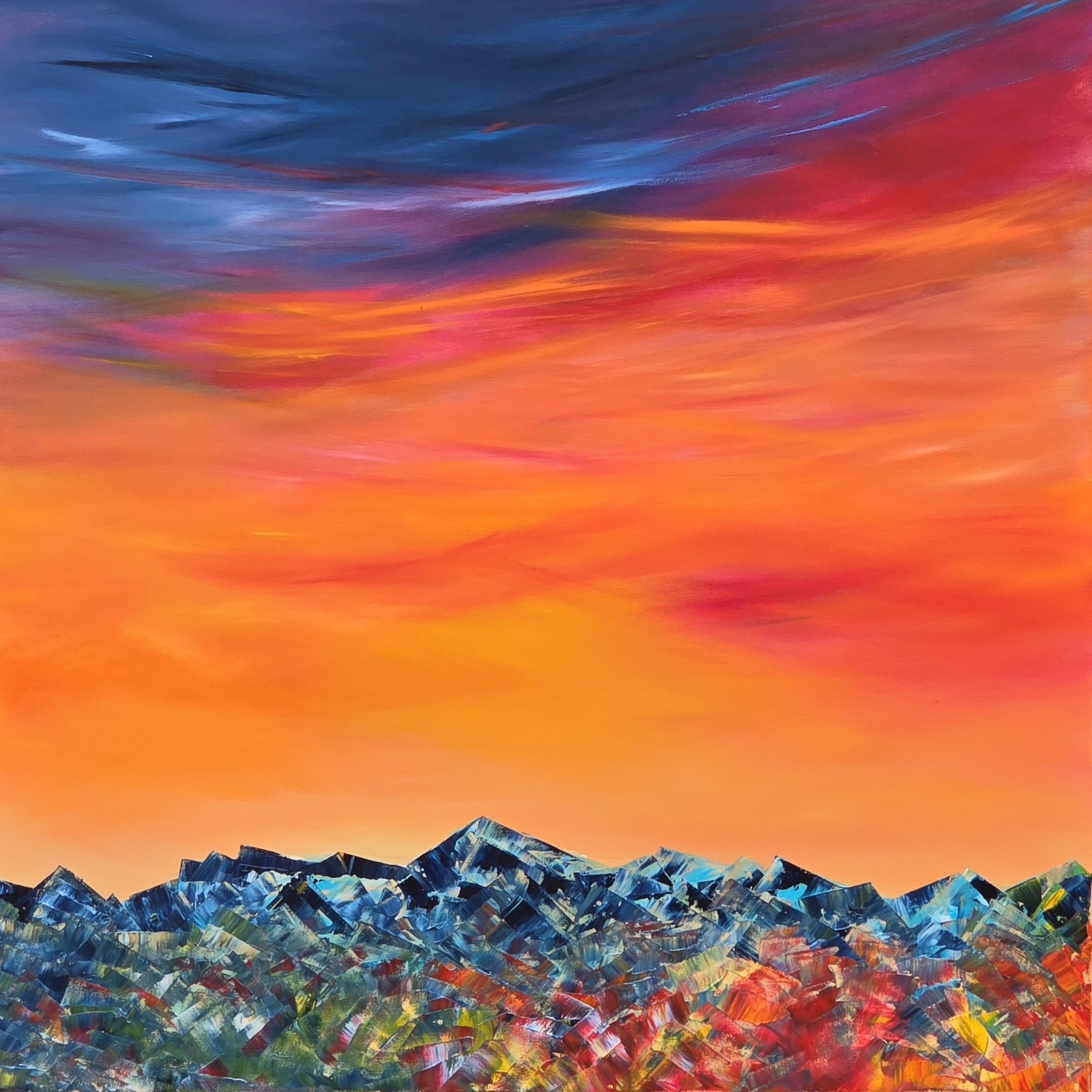 Crépuscule sur les cimes, 80 sur 80 cm, 1100€